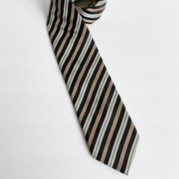 ALEXANDER JULIAN COLOURS Men's Black/Tan Stripe Handmade Silk Necktie sz OS - Picture 1 of 6